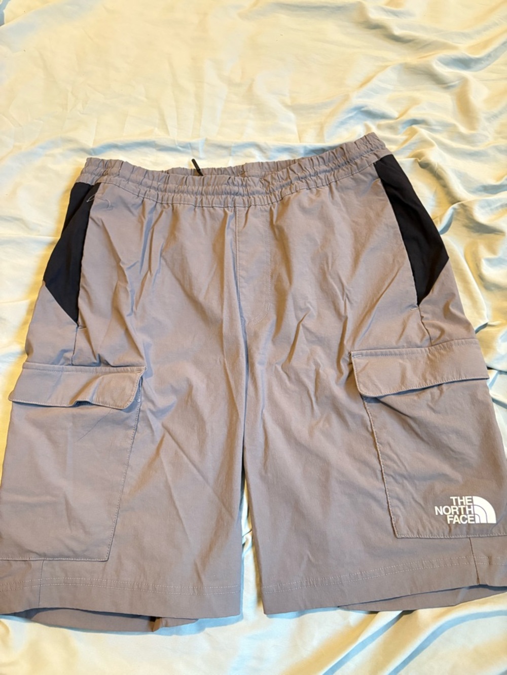 The North Face Men's Light Gray Cargo Shorts with Black Panels